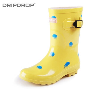 【dripdrop】黄色时尚果冻雨鞋 可爱中筒女式雨靴胶鞋的图片