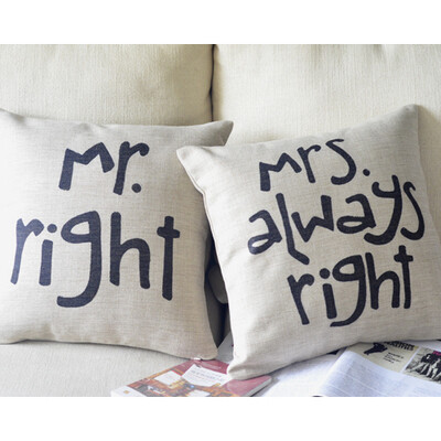 mr right mrs always right 结婚礼物 加厚棉麻沙发靠垫抱枕靠枕