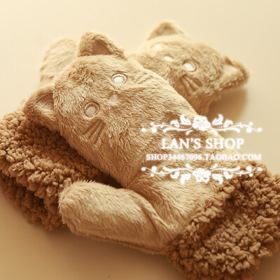 特 出口日本 日系喵星人 猴子 熊 羊羔绒保暖手套 古川雄辉