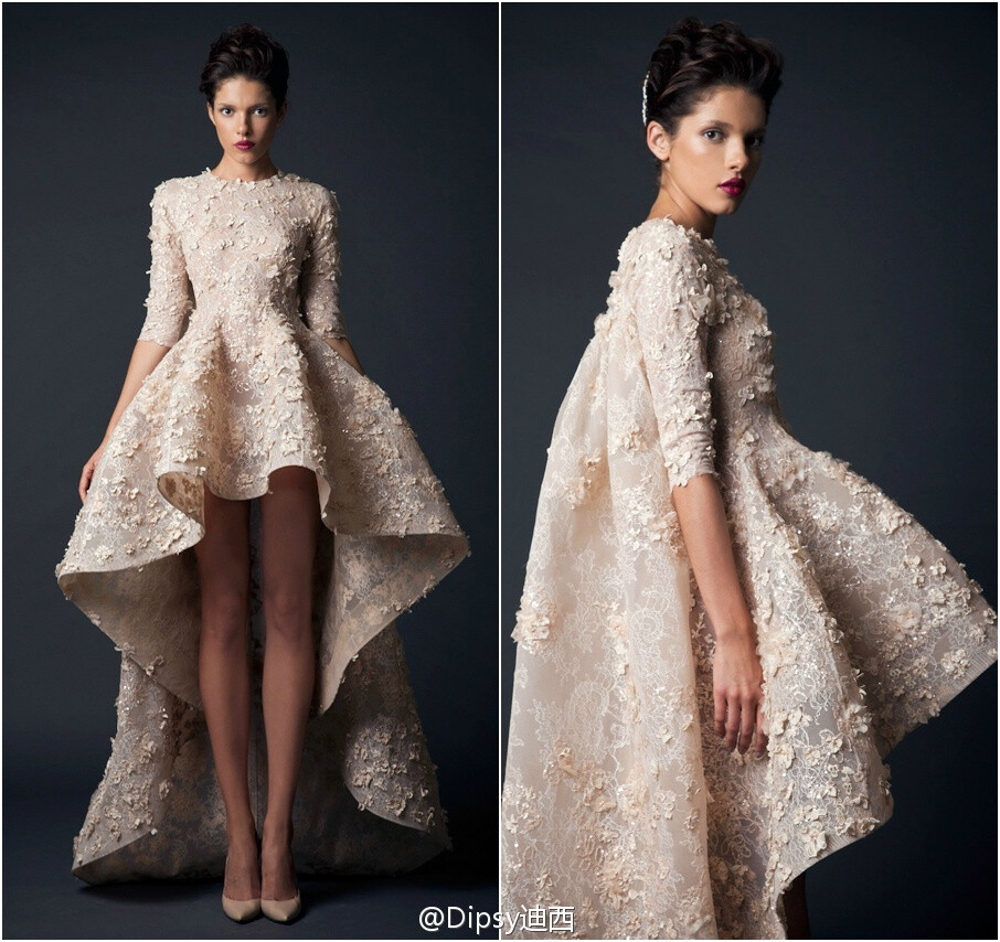 Krikor Jabotian F/W 2014┃设计师将这些耗时几百个工时手工造成的婚纱或礼裙划分为高级定制,结合现代3D立体打印和古典蕾丝刺绣,看上去既前卫又奢华,设计师第一份工作师从Elie Saab,于是创作中除了自身钟情的女王般霸气璀璨,也集合了老东家仙女般唯美优雅,自然界生物衍生而来的立体装饰更是美不胜收...