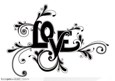 黑色简练LOVE英文字和潮流花纹