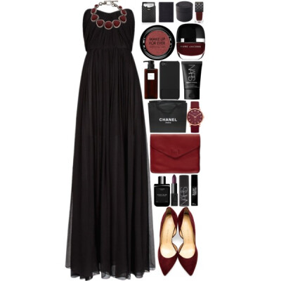 A fashion look from November 2014 featuring strapless dress, heels &amp;amp; pumps and envelope clutch. Browse and shop related looks.