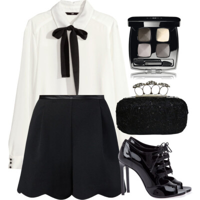 A fashion look from October 2014 featuring white shirt, black shorts and black shoes. Browse and shop related looks.