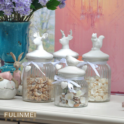 欧式美式乡村 玻璃糖果罐零食干果陶瓷储物罐透明密封罐 装饰器皿