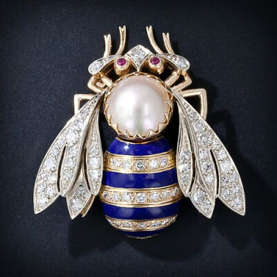 Mid-century Diamond Enamel Bee Pin