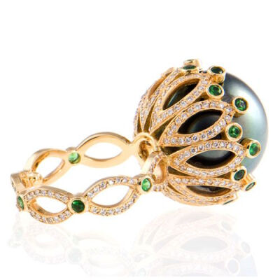 South Sea pearl, diamond and tsavorite ring, Erica Courtney.