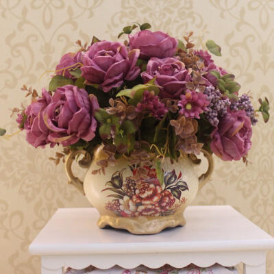 家居摆件欧式现代陶瓷装饰花瓶花器茶壶电视柜装饰花盆套装