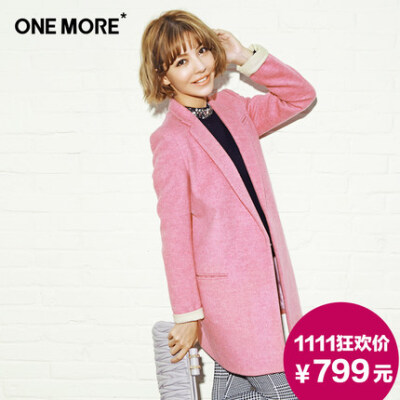 【双11】双11价：799元 【商场同款】one more冬装新品韩版女装修身翻领毛呢大衣呢外套