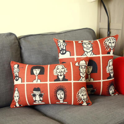 宜家英伦大头贴 棉麻抱枕办公室靠垫沙发垫靠枕护腰含芯