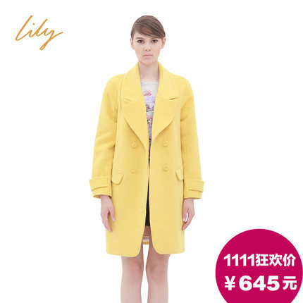 【双11】双11价：645元 商场同款LILY 2014秋季新品女装 简约纯色双排扣大衣 114340H1122