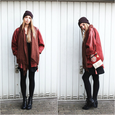 Lea . . . - Humana Vintage Leather Jacket, Gina Tricot Dress, Carhart Beanie - SUNDAYS - Congratulations you made it out of bed !