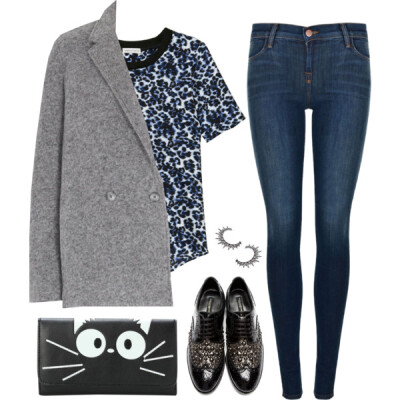 A fashion look from November 2014 featuring blue shirt, double breasted wool blend coat and blue jeans. Browse and shop related looks.