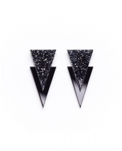 Suzywan DELUX Apache Earrings glitter sliver &amp;amp; black银色亮点点和黑色三角耳钉