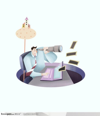 手绘卡通漫画风格-商业宣传设计素材-望远镜商务人士