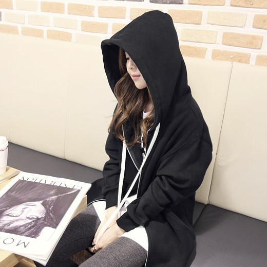韩国秋冬连帽加厚加绒中长款卫衣