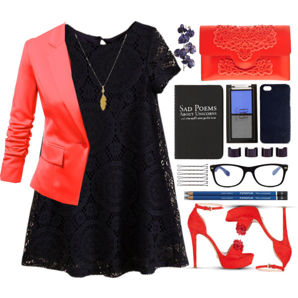 A fashion look from November 2014 featuring short sleeve cocktail dress, fitted blazer and evening purse. Browse and shop related looks.