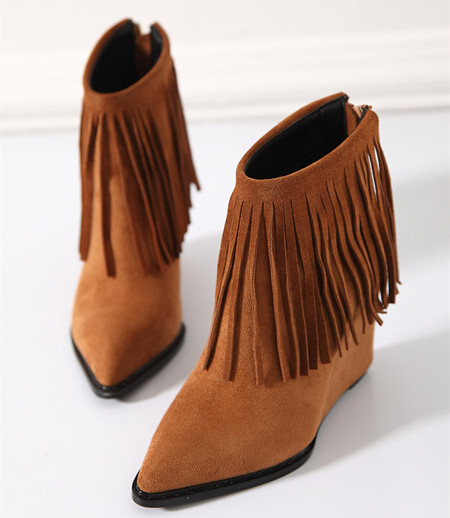 真皮流苏短靴磨砂皮