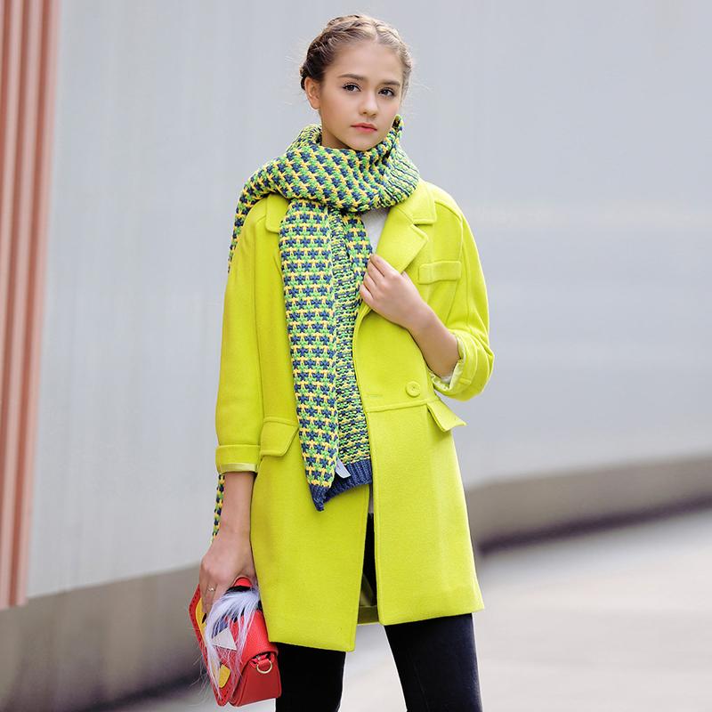 GM 秋冬 ^@^ OVERSISE 时髦果绿色 羊毛呢廓形大衣 0227