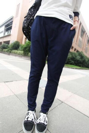 西草儿松紧潮中腰学生韩版休闲长裤女哈伦裤牛仔面料宽松显瘦