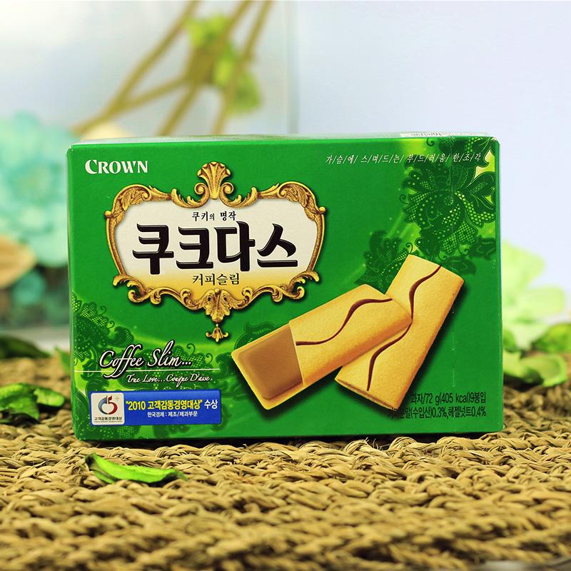 韩国进口crown可瑞安咖啡味夹心蛋卷饼干72g休闲进口零食