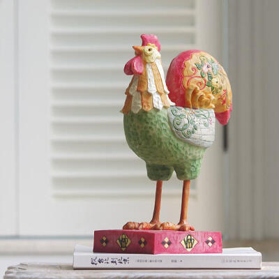 玫瑰罗曼 手工彩绘树脂工艺品家居饰品摆件摆饰 花纹大公鸡
