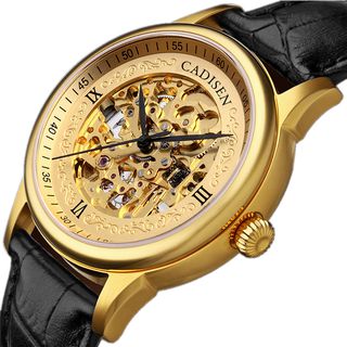 瑞士正品卡迪森男士手表商务全自动机械表镂空男表真皮带腕表手表的图片