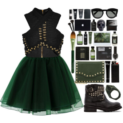 A fashion look from November 2014 featuring shirts &amp;amp; tops, green tutu skirt and low heel boots. Browse and shop related looks.