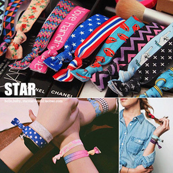 韩国高品质原宿好莱坞明星涂鸦印花打结扎头发发带发圈发绳