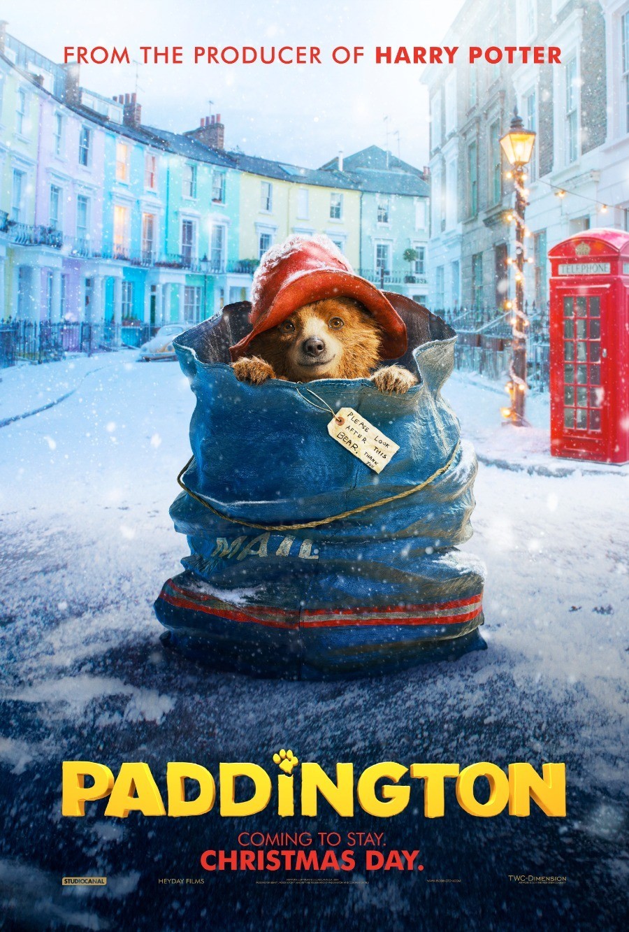 帕丁顿熊 (2014) Paddington 喜剧/家庭 - 2014年11月28日英国上映。帕丁顿熊由英国作家迈克尔·邦德在1958年创造，它是一只来自秘鲁的玩具熊，在伦敦的帕丁顿车站迷了路，后来被一个英国家庭收留。它总是头戴一顶旧帽子，带着一个装有他私人物品的旧皮箱，此外它还很爱吃柑橘酱三明治。