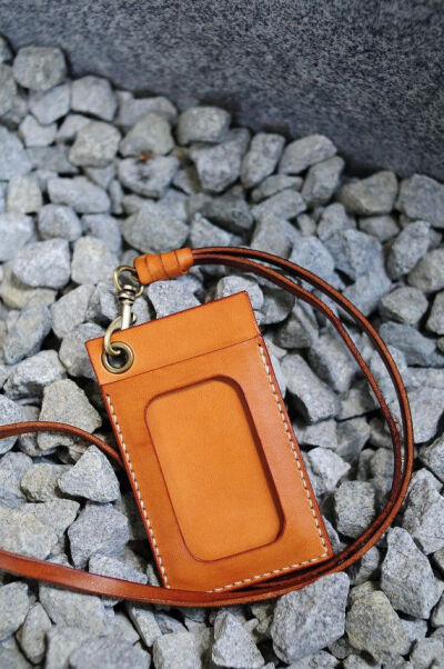 Hand Stitched Light Leather Card Holder/ Badge Holder