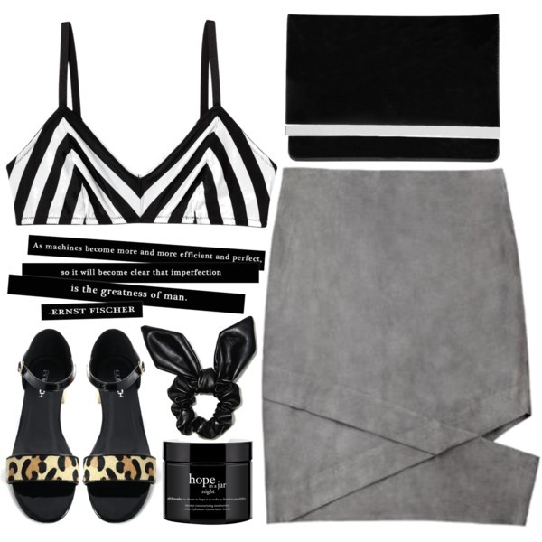 A fashion look from November 2014 featuring white bra, leopard flat shoes and black clutches. Browse and shop related looks.