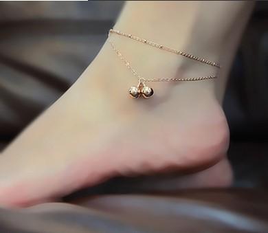高品质韩版精致双层小铃铛玫瑰金脚链脚环 韩国时尚钛钢饰品礼物