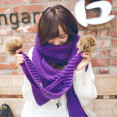 仿兔毛球毛线围巾 秋冬季加厚针织韩版保暖加大女士围巾