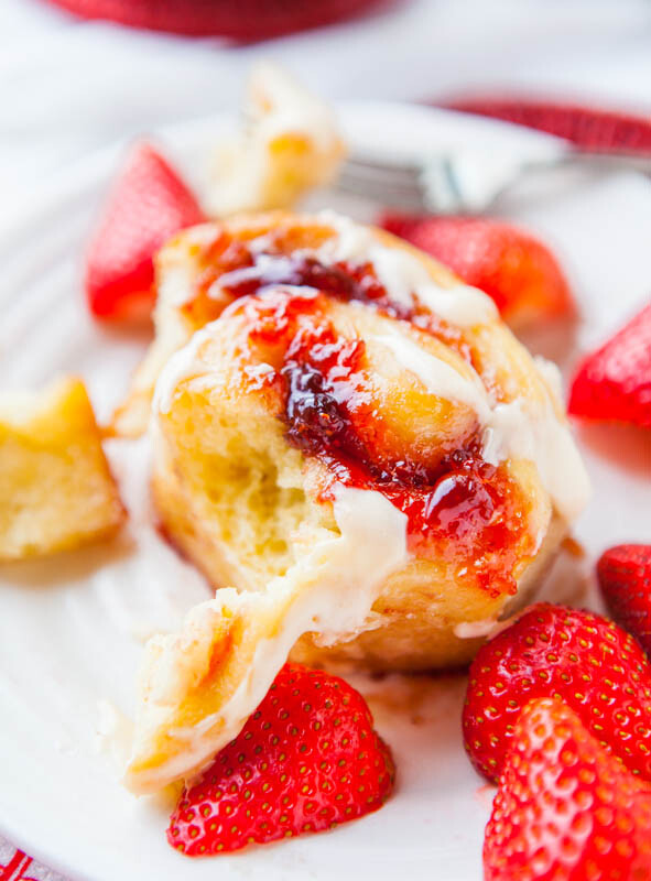 Strawberry Sweet Rolls with Vanilla Cream Cheese Glaze averiecooks.com