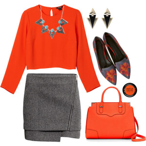 A fashion look from October 2014 featuring long sleeve crop top, H&amp;amp;M and red purse. Browse and shop related looks.