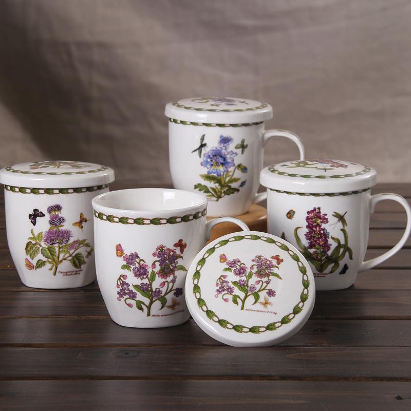 韩国植物花卉陶瓷水杯韩式陶瓷杯有盖子马克杯牛奶杯茶杯