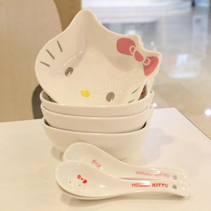 热卖hello kitty 情侣立体KT碗 陶瓷碗米饭碗汤碗 日式两碗两勺