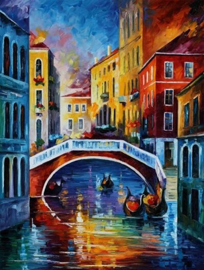 以色列画家 Leonid Afremov 的油画作品，印象派风格，对光影的捕捉特別细腻生动，再加上瑰丽的色彩、饱满的情调，让人觉得即使身在雨雾中也欣然可喜，不再凄清寂寞。