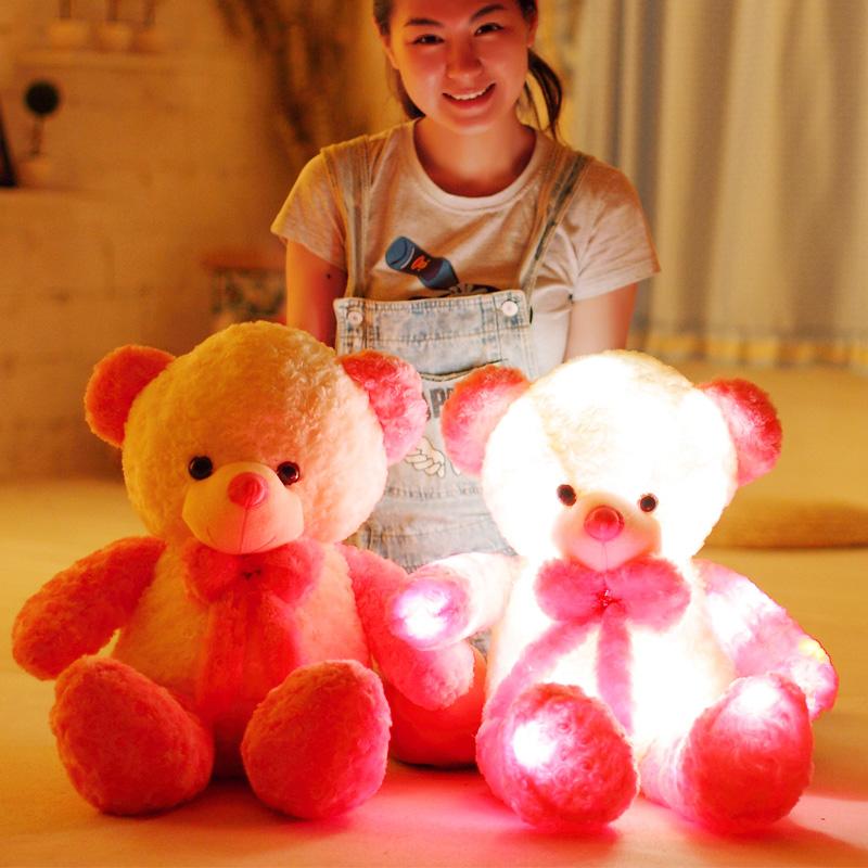 七彩发光音乐大抱泰迪熊可拆洗冰丝领结熊创意情人节礼物