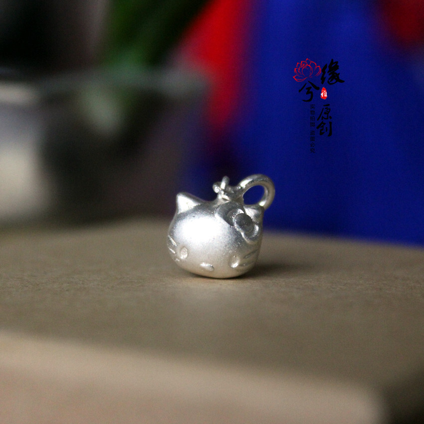 缘兮原创手工编织DIY配件 925纯银KT猫吊坠挂件