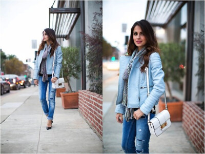 Maria Cristina - Zara Moto Jacket, Missoni Scarf, Zara Jeans - Fall Blues.