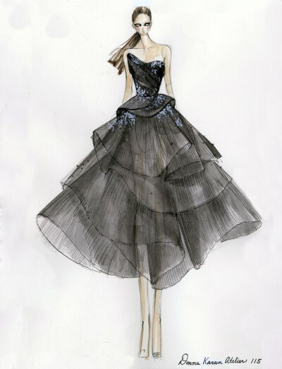 Watercolour fashion illustration - fashion design sketch // Donna Karan Atelier