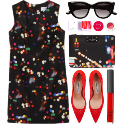 A fashion look from October 2013 featuring pointy toe pumps, woven handbag and cateye glasses. Browse and shop related looks.