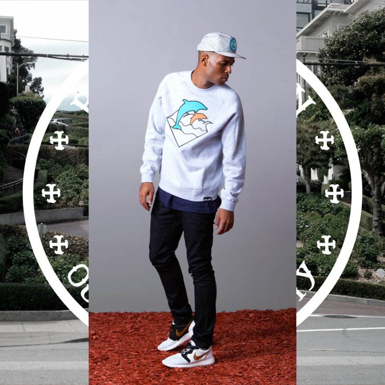 Pink Dolphin WAVES CREWNECK IN BLACK 经典海豚logo 厚长袖 灰