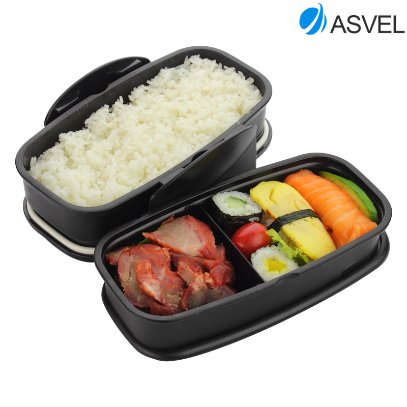 日本ASVEL 双层便当盒 带包保鲜盒 830ml 微波炉饭盒+袋子+筷子