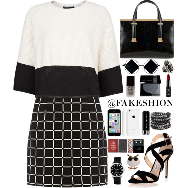 A fashion look from March 2014 featuring white sweater, short skirts and black shoes. Browse and shop related looks.