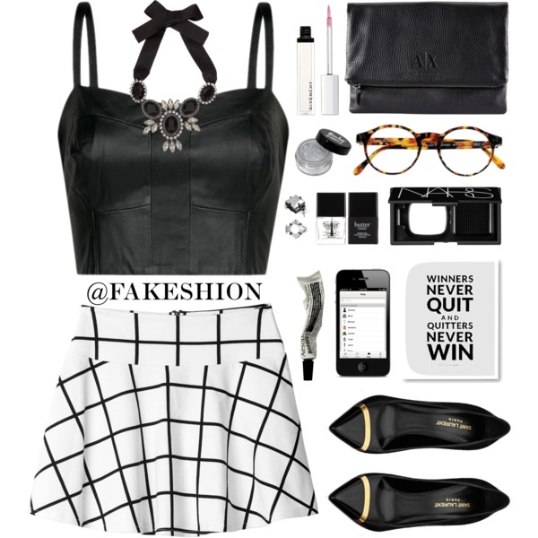 A fashion look from March 2014 featuring crop top, skater skirt and black pumps. Browse and shop related looks.