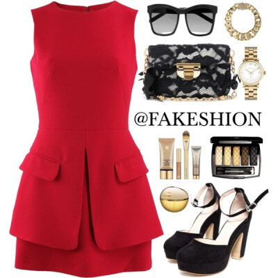 A fashion look from March 2014 featuring short red cocktail dress, kohl shoes and beaded clutches. Browse and shop related looks.