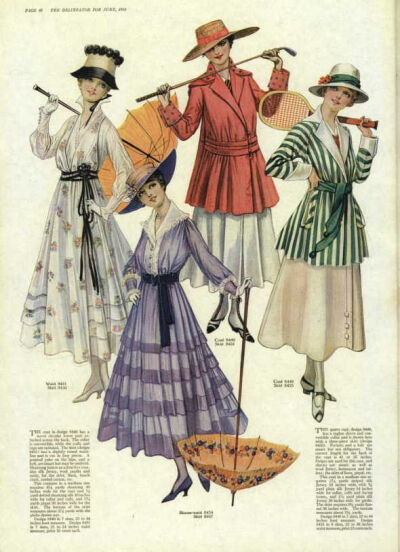 Day and sport dresses, 'Delineator' magazine, American, 1916.