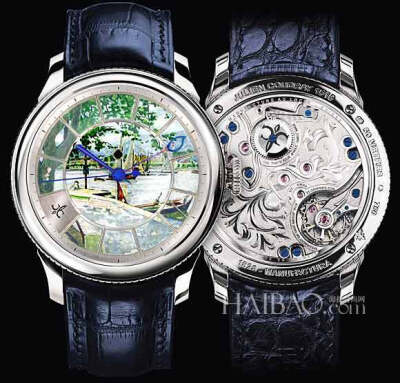 Julien Coudray 1518Manufactura 1528腕表的目标是再创经典：“三指针”手动上弦腕表，指示时、分、秒。 “Tableaux d'Art” 系列微型大明火珐琅彩绘纯金表盘是由瑞士风景画家Jean-Daniel Ihly 绘制。“逐点”珐琅技…